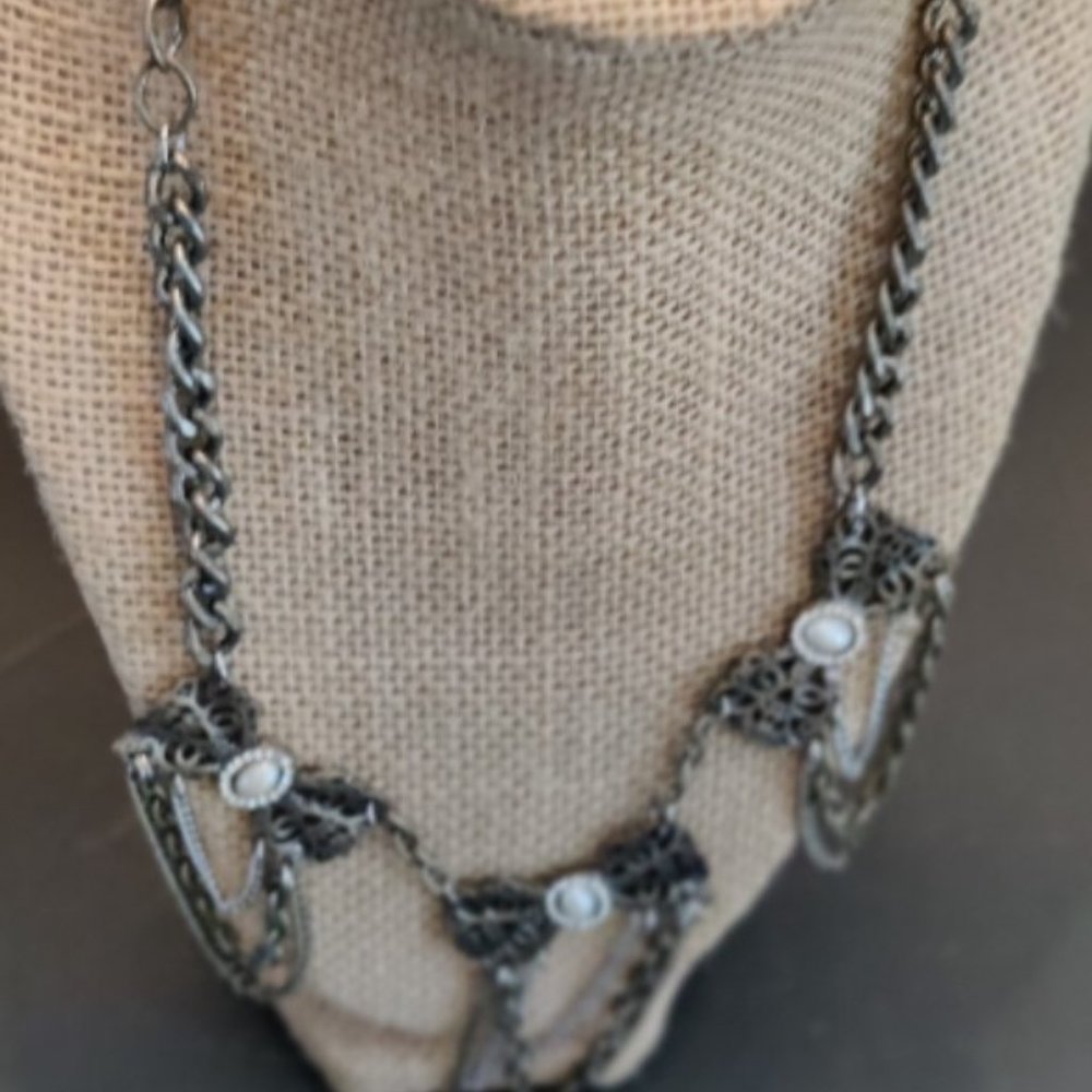 Vintage Costume Heart Pendant Charm Necklace outlined with faux rhinestones